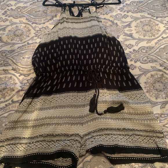 Earthbound, Black and White Boho Romper with Silver embellishments, Size L - Picture 1 of 2
